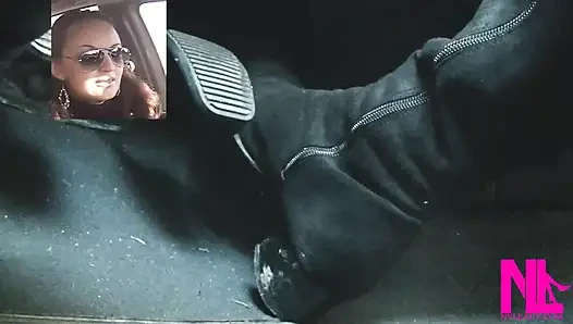 Driving Fast in Black Suede Knee High Boots