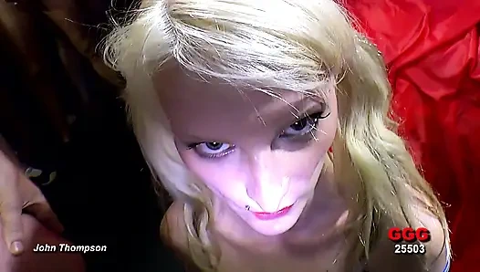Pigtail Blonde Gangbang Slut Swallows Loads