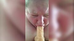 SSBBW MrsApple Extreme Gagging On Dildo. Humiliated Fat Big Tits Slut Crystal Drools on Toy