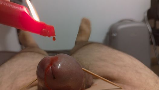 Hot wax on cock and balls