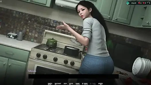 Japanese Stepmom Showing Big Boobs Cleavage While She Cooking In Kitchen