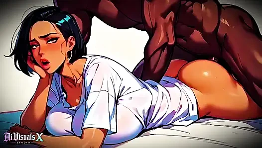 (4K) AI 3D, анимация - горячая латина с большой задницей и межрасовый трах с большим черным членом (AI Visuals X)