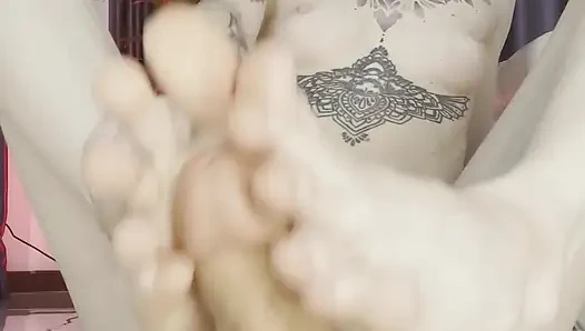 Teen Rubbing Dildo with Feet & Getting Fake Cum on Them