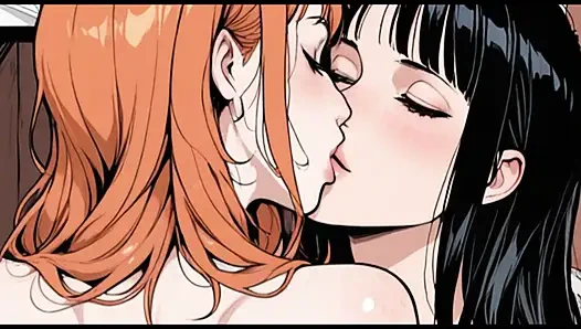 One Piece Nami and Nico Robin fucking hot, Nico licking Nami's ass and pussy