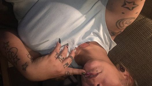 Milf tatted and pierced playing with toy