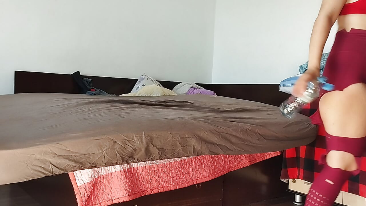 Amateur wife has fun trying on clothes and cutting them. Amateur wife vacuuming naked in the house.