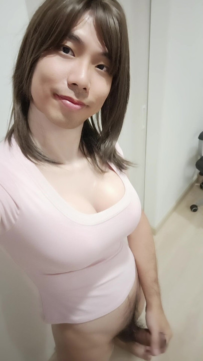 Ladyboy stroking her cock