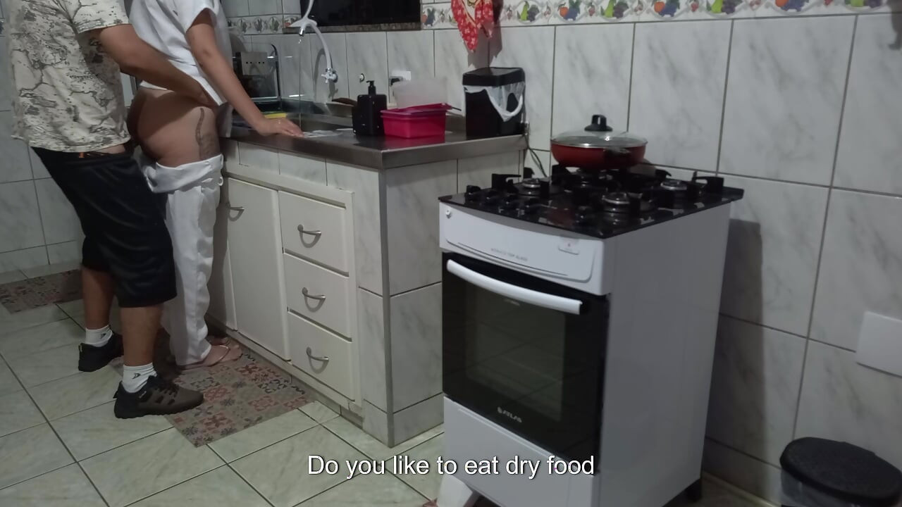Maid had her ass used while washing dishes.