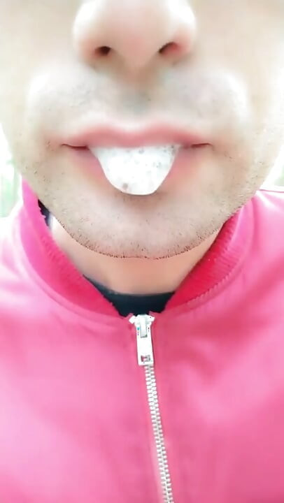 Foamy Cum Play on Lips After Being Mouth Fucked Outdoor