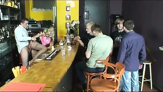 Orgy party in the pub...sexy blonde in action