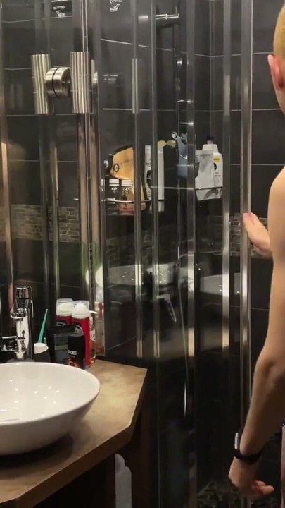 twink one squeezes and jerks his big cock bringing to orgasm, twink cum | Clip 1