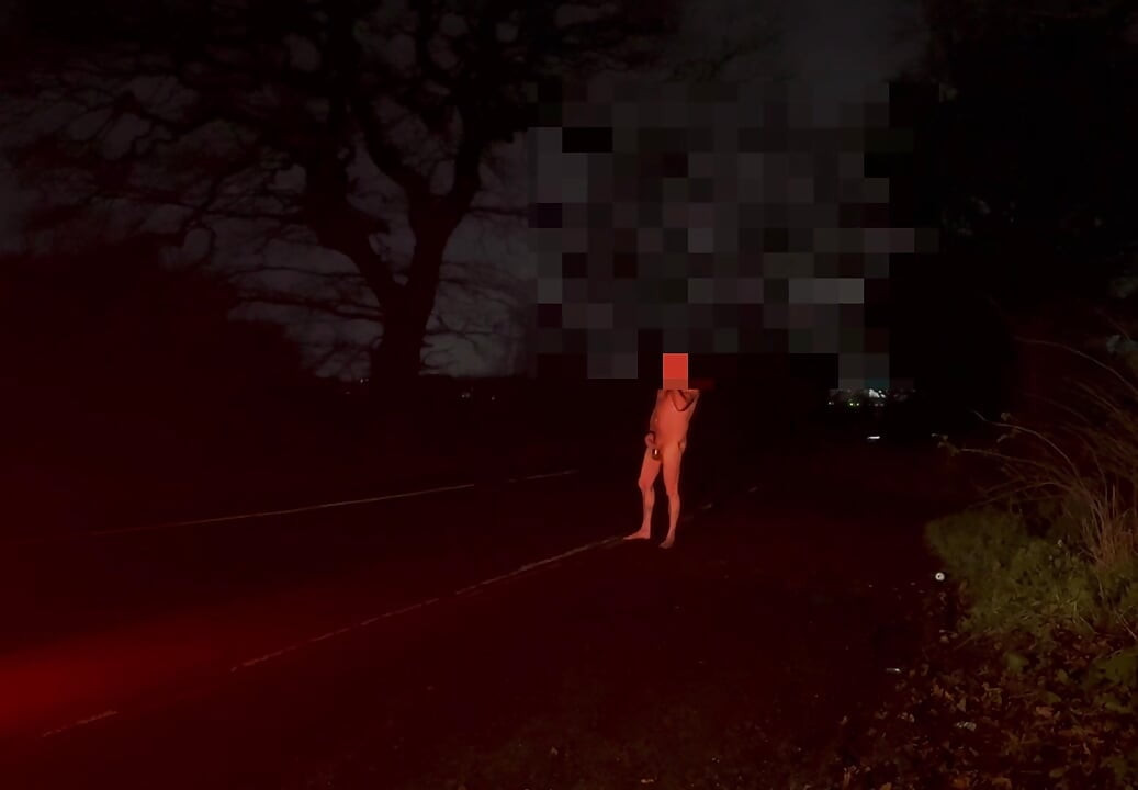 Naked and jerking in the road