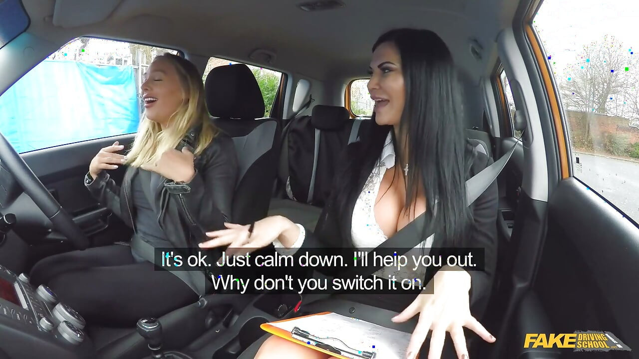 Fake Driving School - Fake Driving School Instructor Saves a Hot Friend From Failing with a Steamy Lesbo Front Seat Session