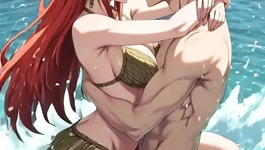 Redhead anime hentai girl fucks in the water