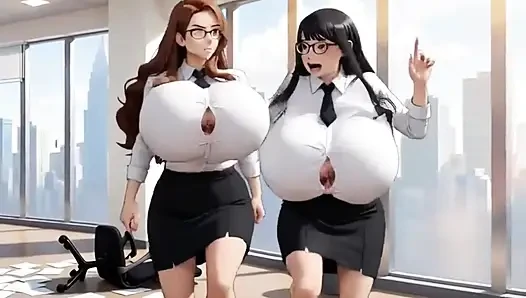 Lustiges büro mit riesigen möpsen, ai animation