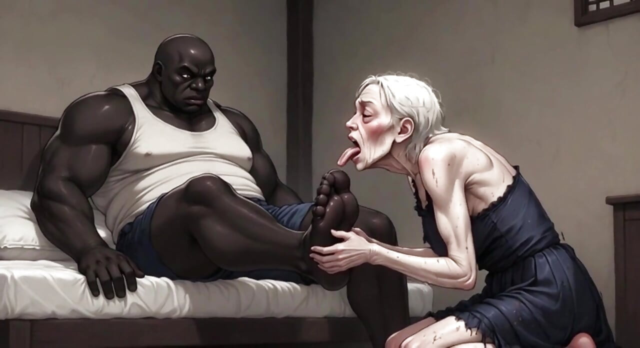 90 Year Old Granny Slave Licking Giant Black Man Feet - Wet Pussy Pleasure