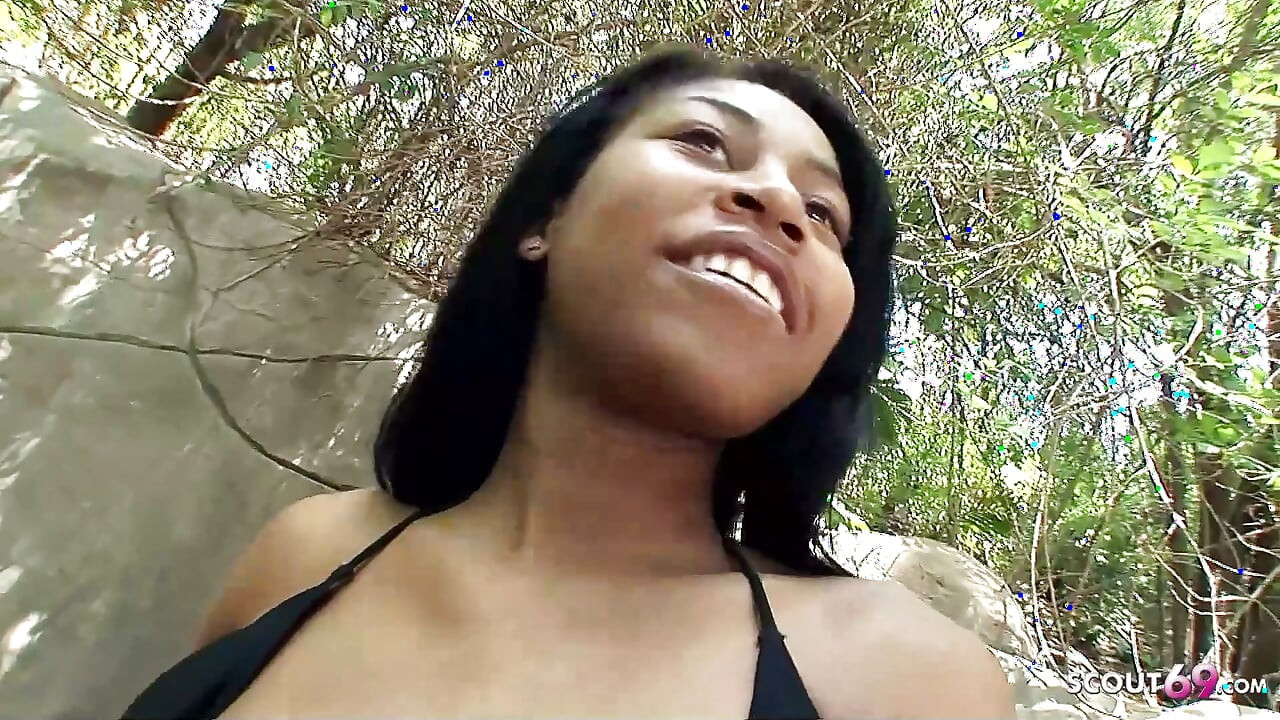 Slim Black Ebony Teen with round Ass and puffy Tits talk to Interracial no condom Casting Fuck
