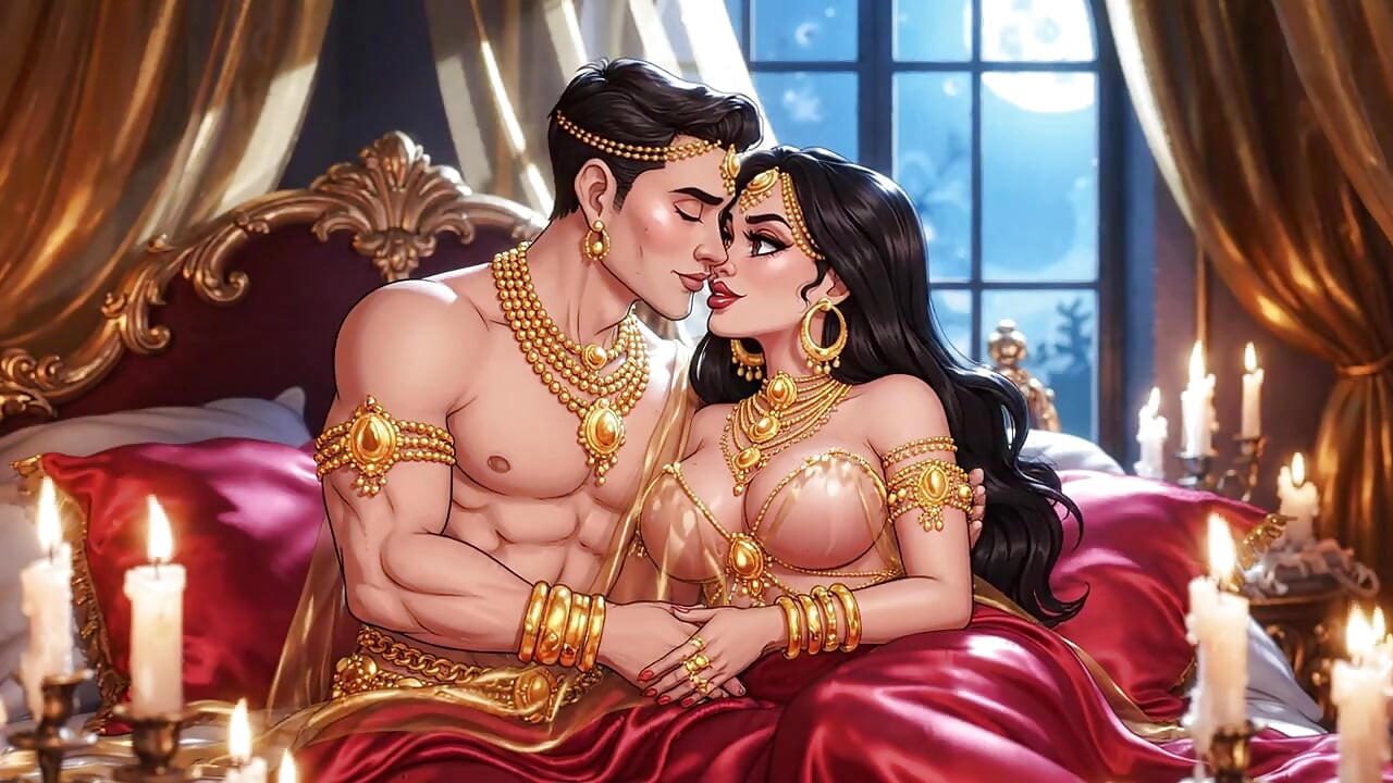 Erotic Cartoon Couple - Passionate Kissing & Romantic Foreplay in Candlelight