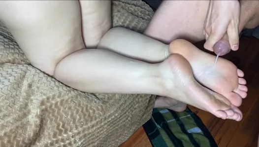 foot fuck and close up cumshot on soles after long oily foot massage