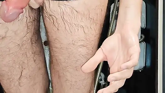 Hairy ass cumming in the shower