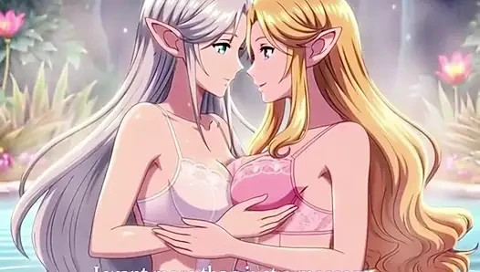 Two beautiful lesbian elves share an intimate night in a magical hot springs