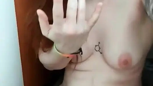 Fit Redhead Rubs Her Big Clit and Cums Hard Before Her Shower