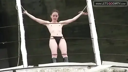 Sexy girl with small tits gets bound while naked