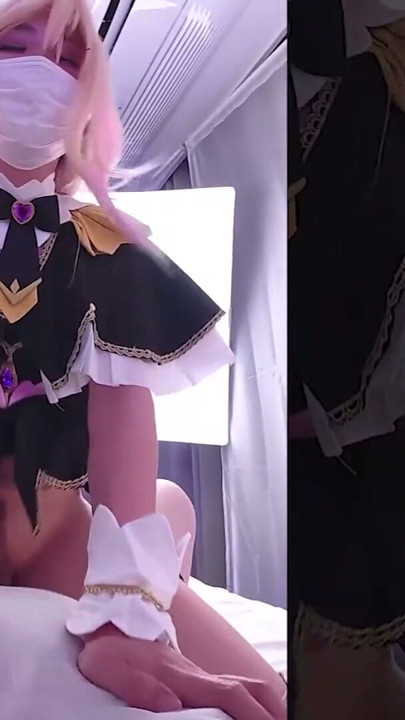 Cute Asian Femboy Arcana Shadow Cosplayer from Precure gives a sloppy blowjob and rides in cowgirl | Clip 1