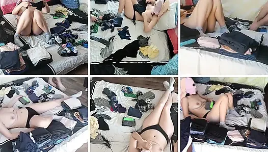 Sensual massage of a sexy couple with oil on the body.