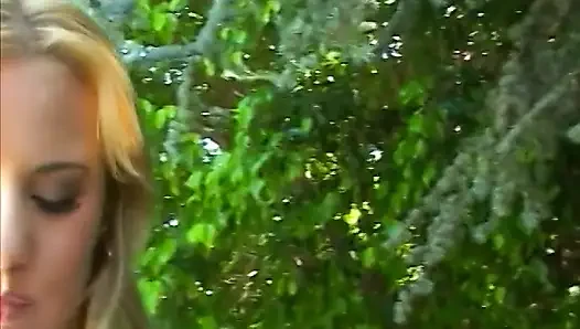 Blonde whore with big melons is always happy to feel her neighbour's big black cock in her butt