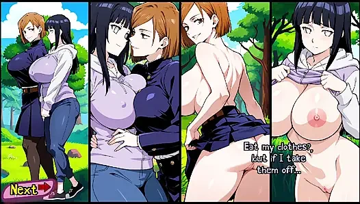 Lezbiyen sahnesi - jujutsu kaisen'den Hinata Hyuga ve Nobara'yı sikiyor