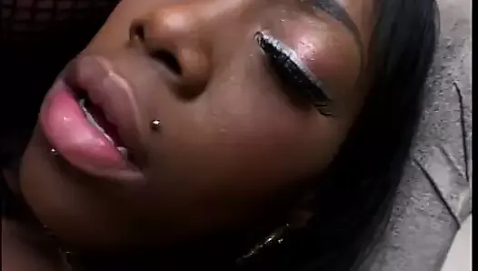 Watch a stunning black babe in sexy lingerie get nailed