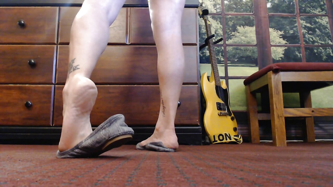 Gray ballet flats standing shoe play