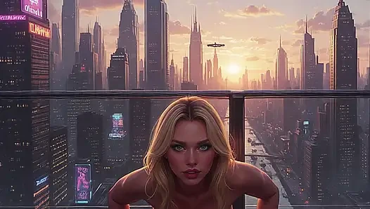 2099 Olivia в будущем с внушающими соблазнениями показывает ее достаточное декольте, часть 1