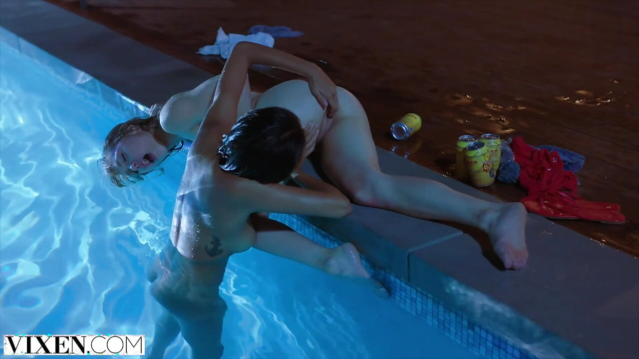 VIXEN - Janice Griffith and ivy wolfe sneak into backyard for nighttime pool fun