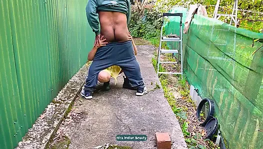 Neighbour Jumping Off Fence for Intense Standing Anal Doggy Fuck and Deepthroat Indian Wife