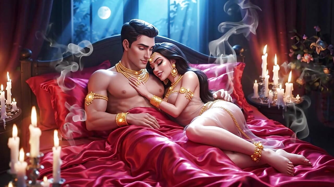 Compilație de romantism intim în dormitor cu iubitori de desene animate de lux - ornamente de aur, pasiune animată senzuală