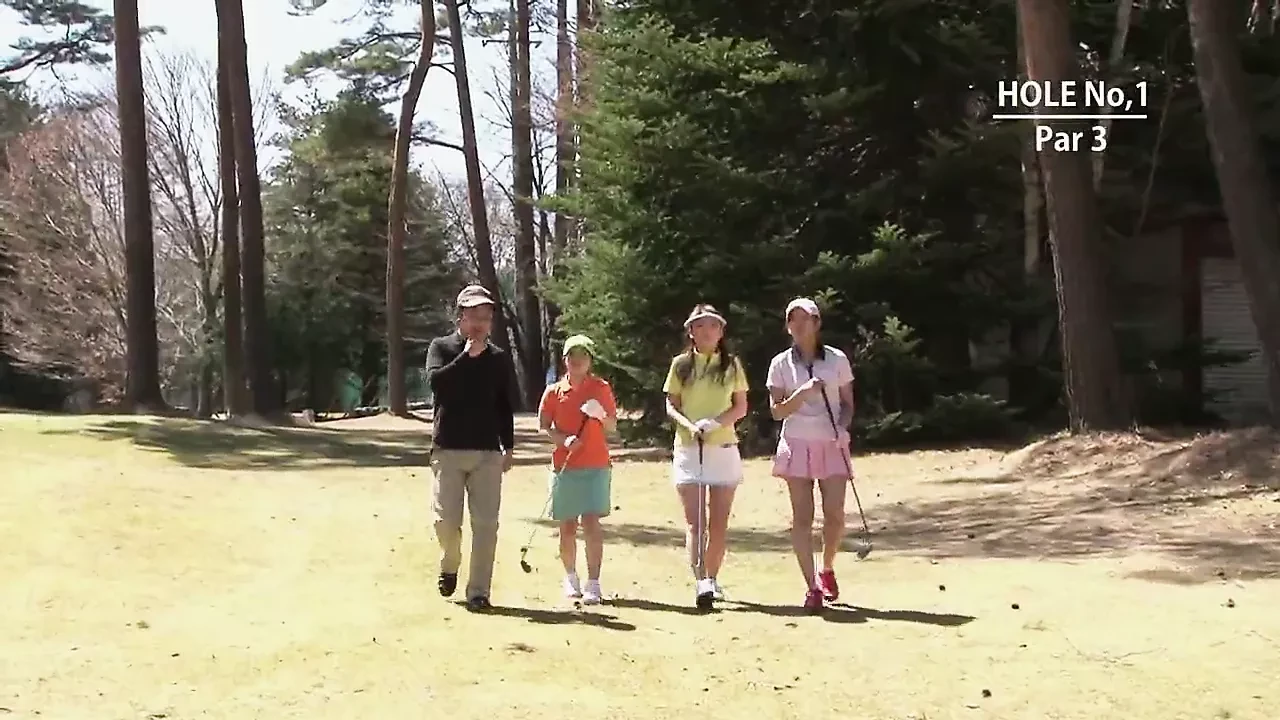 Golf whore gets teased and creamed by two guys