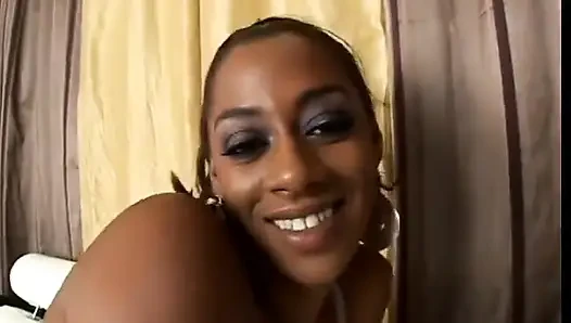 Hot black brunette gets fucked, then takes blowed wad on her hot ass
