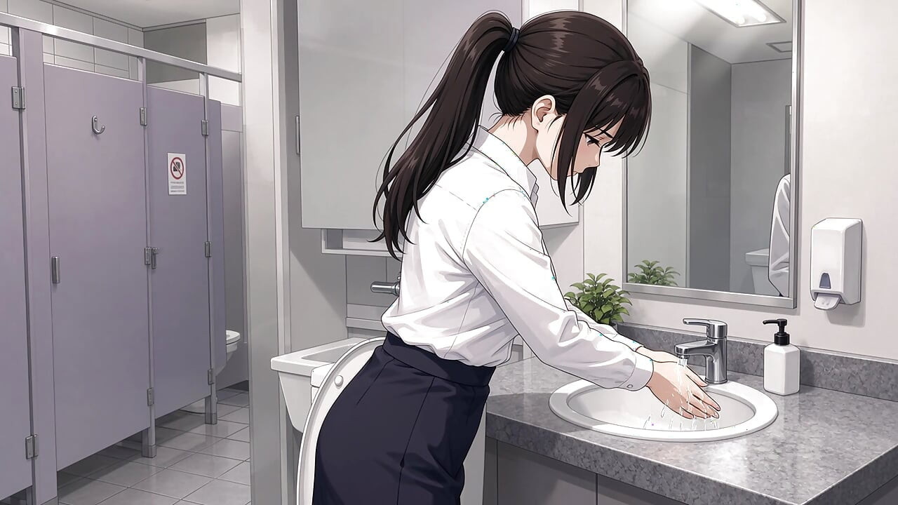 Office lady nude in the women's office restroom