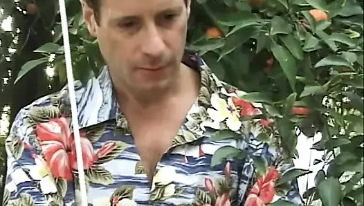 Blonde MILF with big tits fucked in the garden
