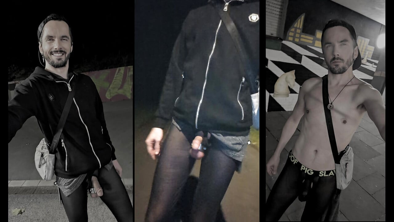 Walking through the city in see-through leggings (Bulge Meggings)