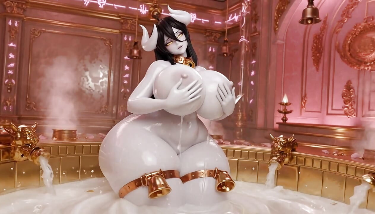 Albedo Demon Queen Bath Episode 3 - Massive Tits Soapy Play & Wet Pussy Tease