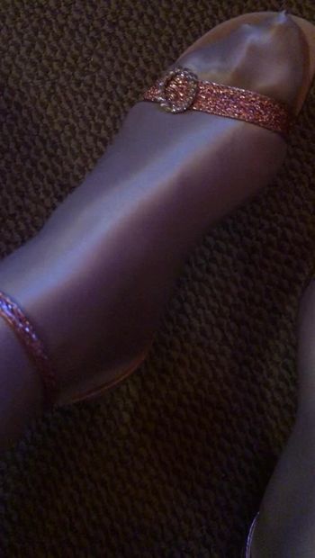Teasing on my shiny pantyhose and sexy sandals