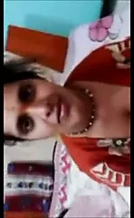 Desi Bhabhi in Red dress Boob Press and Blowjob