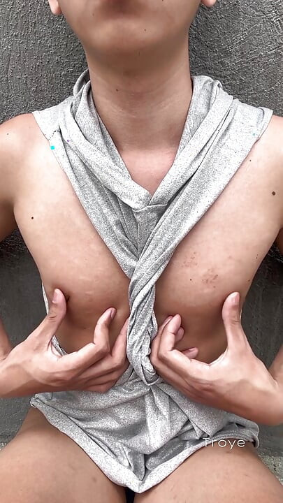 Cute Asian takes a morning walk at the park and masturbates