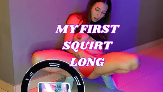 Young virgin girl squirts her first long stream and soaks her socks