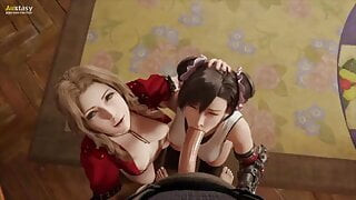 Tifa X Aerith Threesome Blowjob