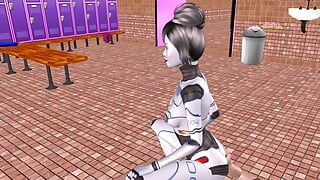 美しいロボットの女の子が逆騎乗位で男のペニスを襲撃するアニメーションポルノビデオ。
