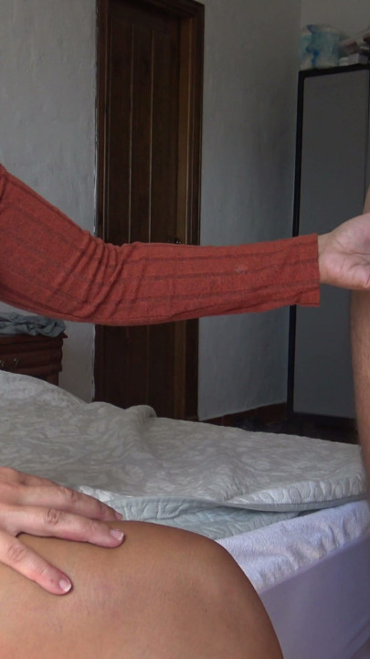 Dirty talking mature stepmom squeezing her stepsons balls | Clip 1